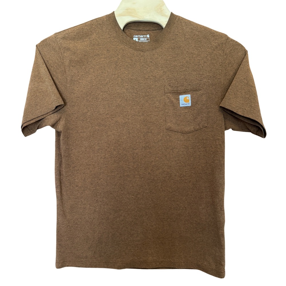 Carhartt K87 Pocket T-Shirt Mens Medium Brown Loose Fit Short Sleeve Work Tee
